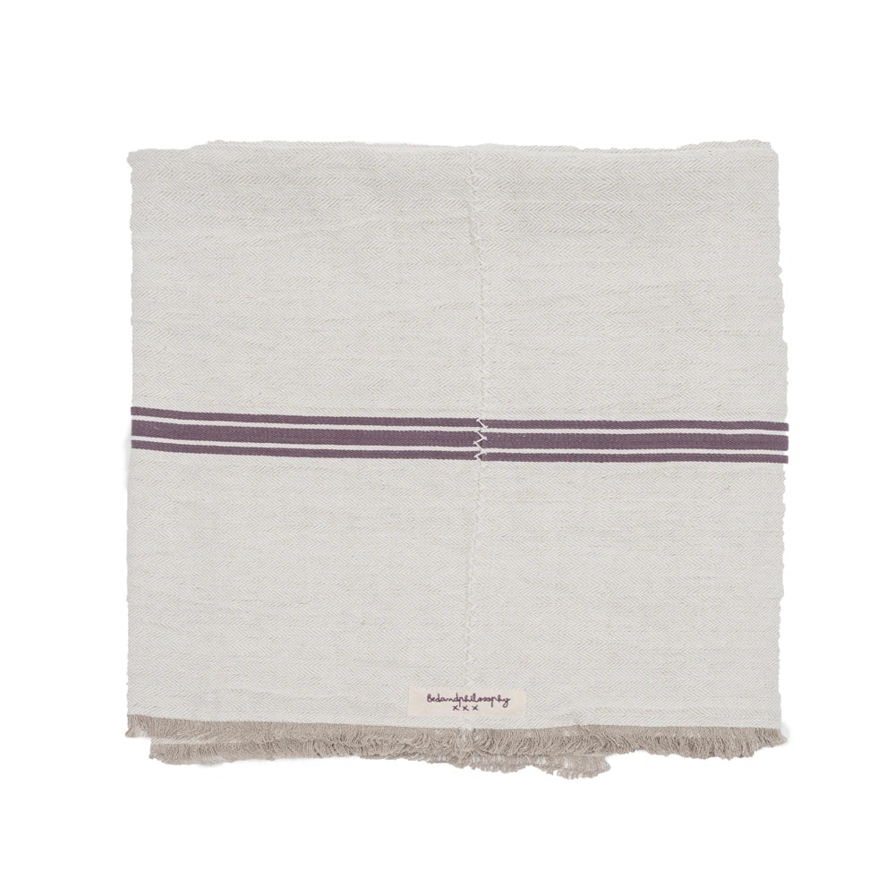 Plaid/Nappe en lin et coton - Bande FIGUE 220x100cm