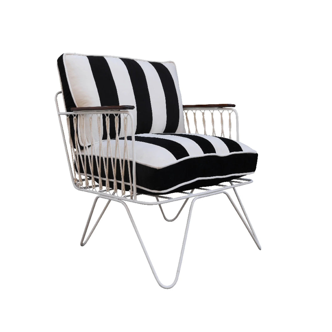 Fauteuil CROISETTE rayé velours - BLANC/NOIR