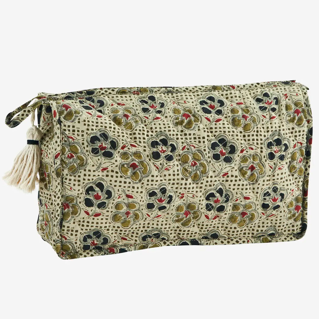 Trousse de toilette matelassée à fleurs - vert